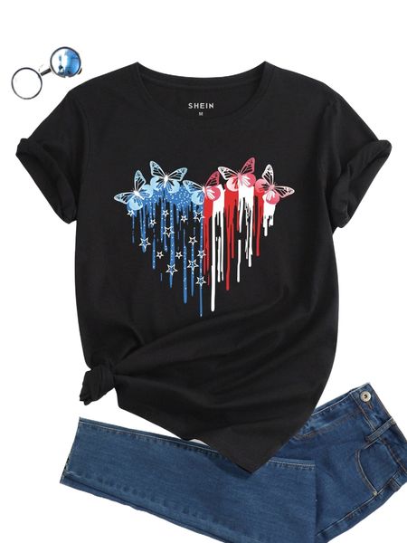 

butterfly & star print tee i005#, White