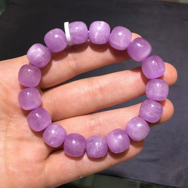

natural purple kunzite clear beads bracelet women men bracelet 12mm barrel beads kunzite cat eye aaaaaa, Silver