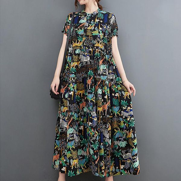 

arrival print floral korea style dress street fashion black summer loose women holiday travel casual, Black;gray