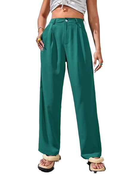 

high waist plicated detail straight leg pants n1le#, Black;white