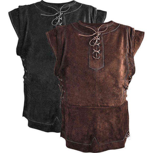 

medieval vest vikings archer come chest body armor suede outfit jerkin coat halloween for men l220714, Black;red