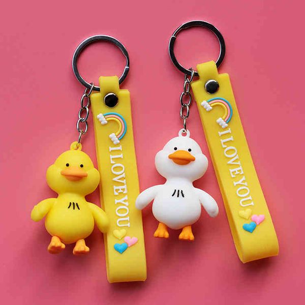 Chaveiros líquidos vermelho fofo pequeno pato amarelo key anti -perda saco de pingente de casal reabastecendo um pequeno presente