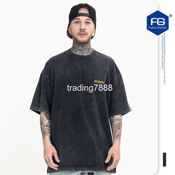 

men's t-shirts fg menswear | spring and summer trendy brand high street sanskrit embroidery american style used washing water short sle, White;black