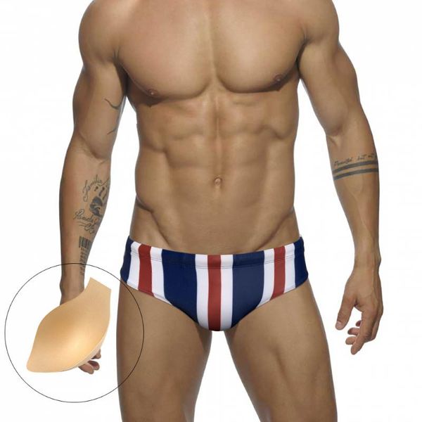 Costumi da bagno da uomo Sexy a righe Estate Uomo Vita bassa Slip da bagno da spiaggia Poliestere Costume da bagno ad asciugatura rapida Moda Maschile Pad Push Up Costume da bagnoUomo