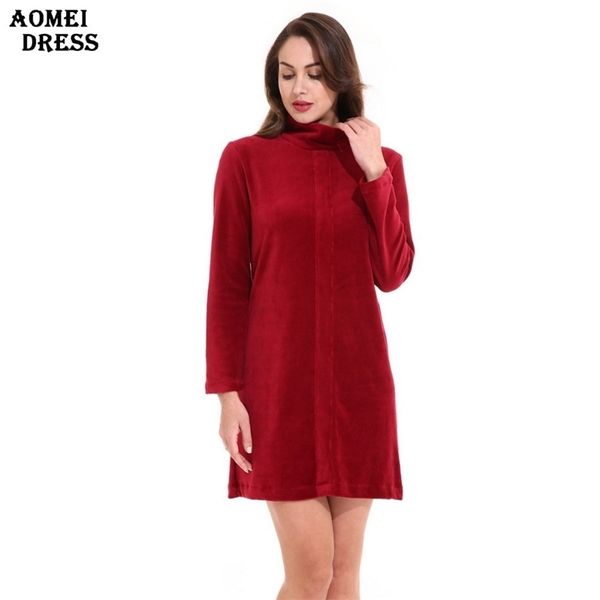 Frauen Rollkragen Winter Samt Kleid S M L XL 2XL Weibliche Warme Velours Reißverschluss Lange Ärmel Kleider Damen Kleidung Roben tuniken 210416