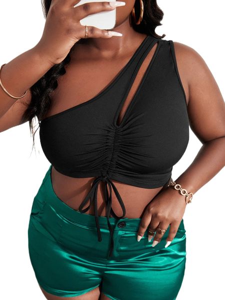 

sxy plus cut out drawstring front crop p0ly#, Black