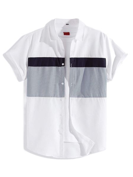 

men color block curved hem shirt without tee h7if#, White;black