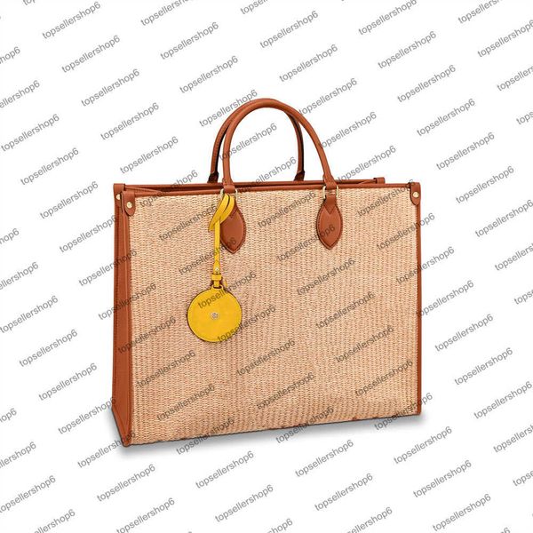 

m57644 m57707 designer end women onthego gm mm shopping bag cowhide leather raffia-like woven giant embroidery luxury handbag purse tote