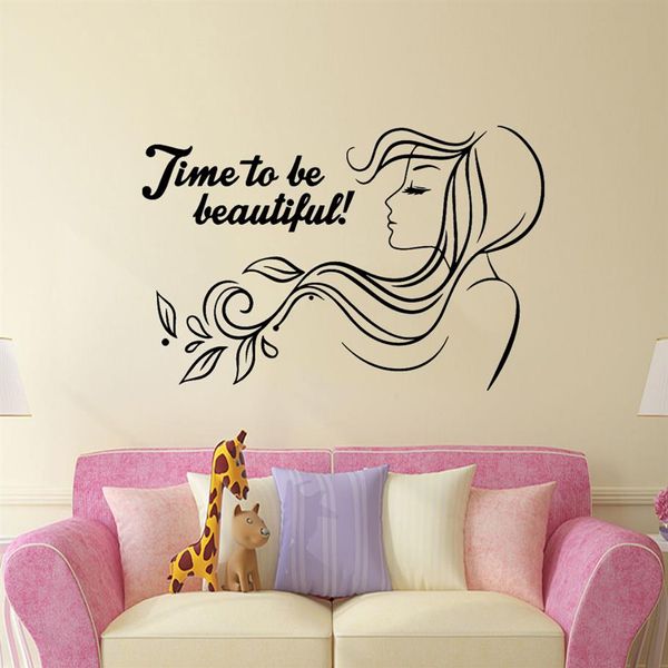 Belas frases de beleza spa spa de parede de vinil hair salão de cabeleireiro adesivo de arte mural papel de parede de meninas decalques de quarto vinilo pared285p