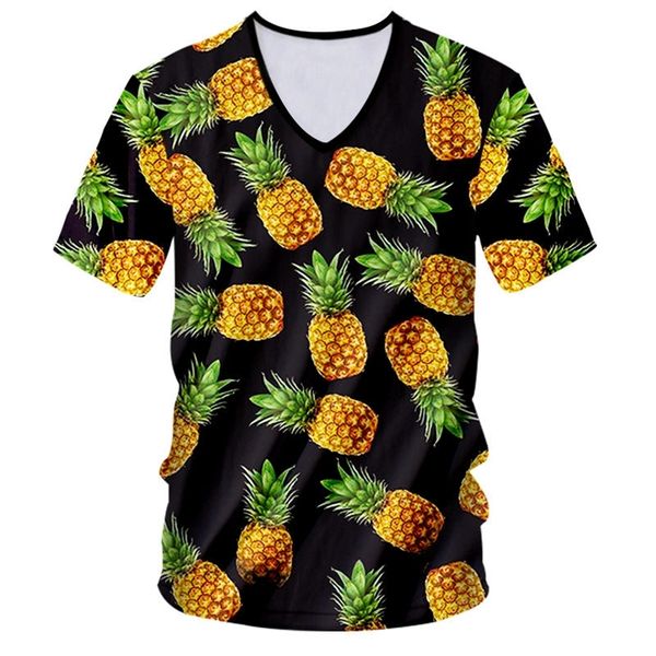 Camiseta personalizada homens hipster manga curta v pescoço camisetas unisex 3d abacaxi impressão completa aloha verão havaiano hip hop tees s-7xl 220619