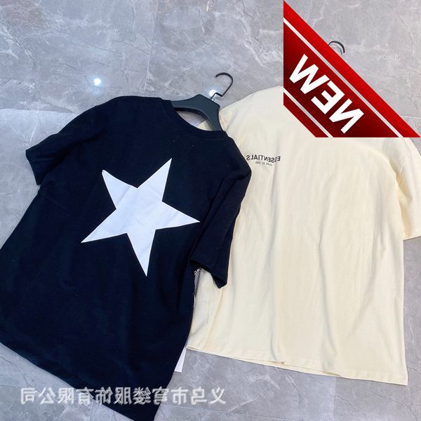 

fog of god double thread essentials leaf bold solid color letter five pointed star short sleeve t-shirt men's xiagao street, White;black