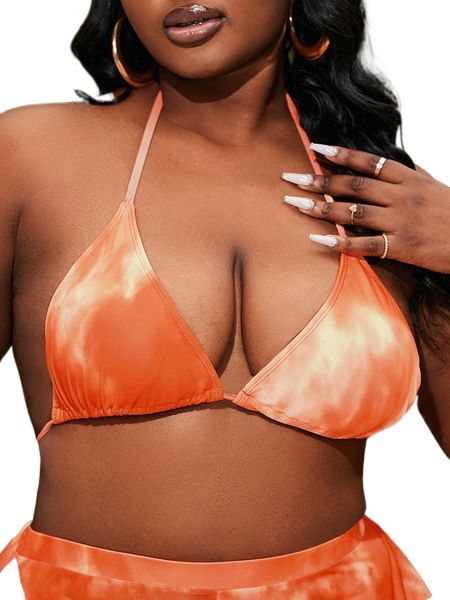 

plus tie dye halter triangle bikini q3bx#, Black