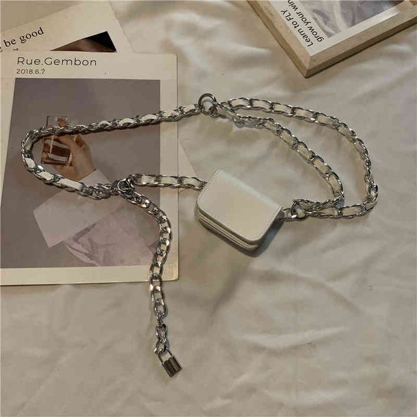 

belts designer luxury metal waist chain women's mini ins woven belt small bag fashionable double-layer diagonal decoration xyj7, Black;brown