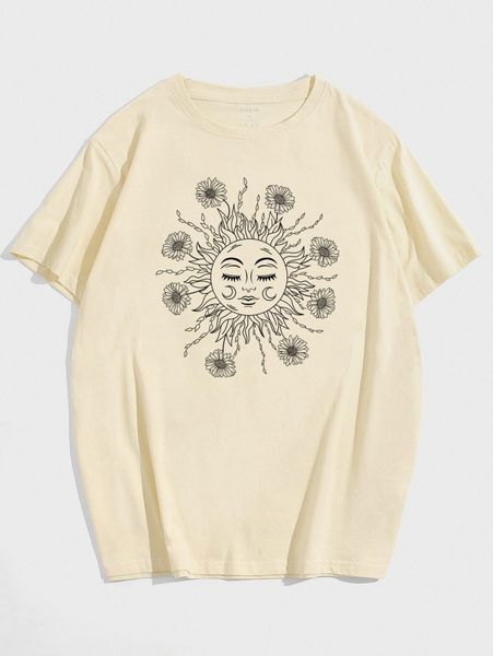 

men sun & floral print tee d7z8#, White;black