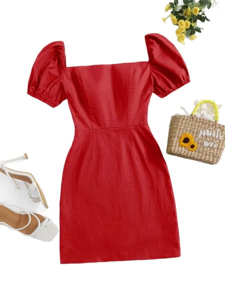 

puff sleeve zip side dress v1re#, Black;gray