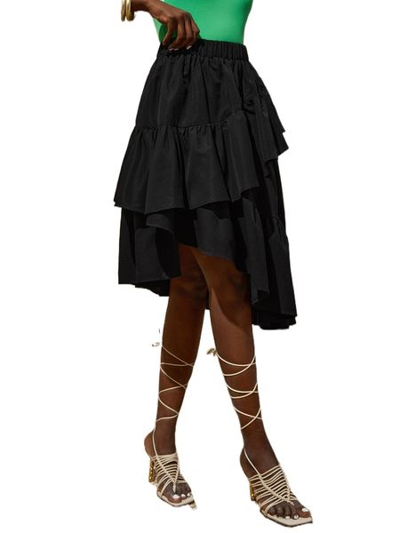 

high waist ruffle asymmetrical hem skirt 89hj#, Black