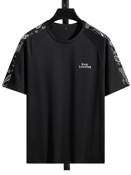 

men slogan & paisley print raglan sleeve tee b9vu#, White;black