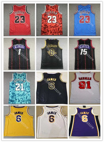 

los 23 6 angeles basketball jersey scottie 8 dennis 91 rodman tim 21 duncan retro mesh vince 15carter tracy 1 mcgrady horoscope jerseys, Black;red