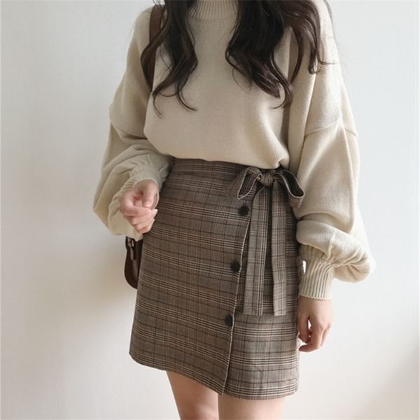 

s-xl fashion summer women skirt black plaid high waist a-line casual mini skirts pleated skirt skirts womens plaid skirt 210315