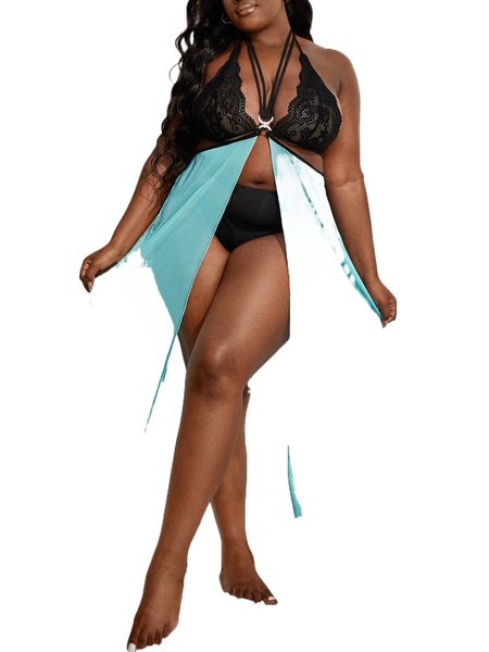 

plus contrast lace tie back side draped teddy bodysuit y0ht#, Black;white