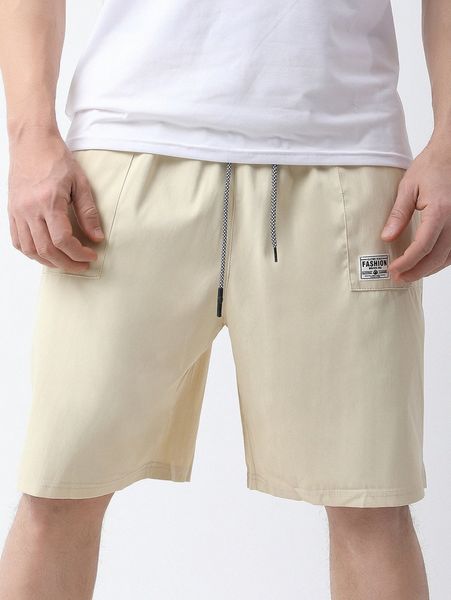 

extended sizes men letter patch detail drawstring waist shorts v0fd#, White;black