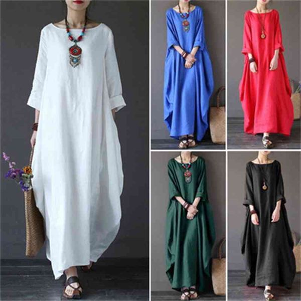 

2022 new loose large cotton linen dress, Black;white