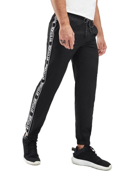 

men drawstring waist letter tape panel pants r0wr#, Black