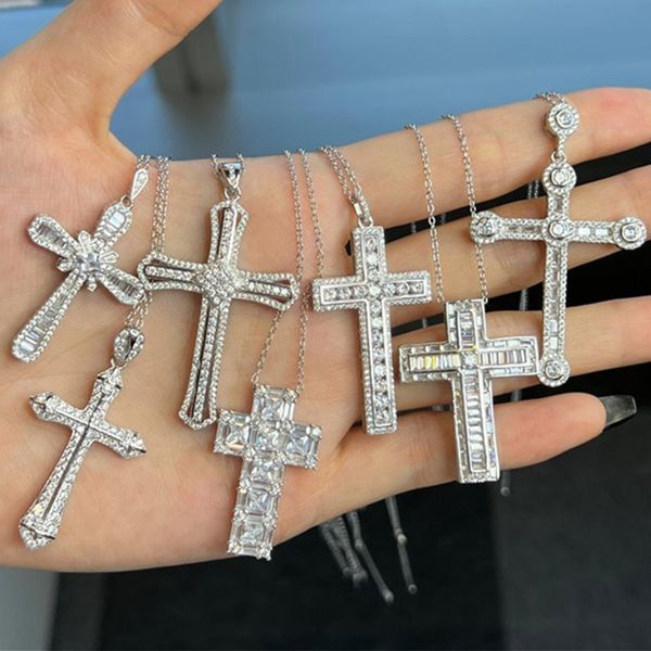 Colar de cruz de luxo feminino designer de jóias de prata esterlina 925 colar de diamantes Party O Link Chain 5A Cubic Zircônia Gargantilha Colares Cadeias Com Caixa Presente