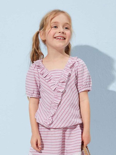 

sheen little girl's bubble sleeve ruffle stripe she, White;black