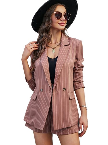 

vertical striped double button blazer & shorts 345p#, White