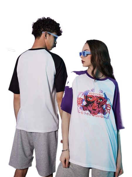 

romwe 1pc cartoon graphic colorblock tee 462b#, White;black