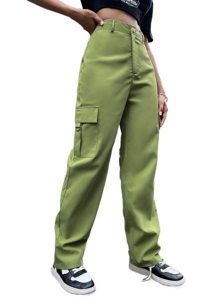 

high waist flap pocket cargo pants y9ku#, Black;white