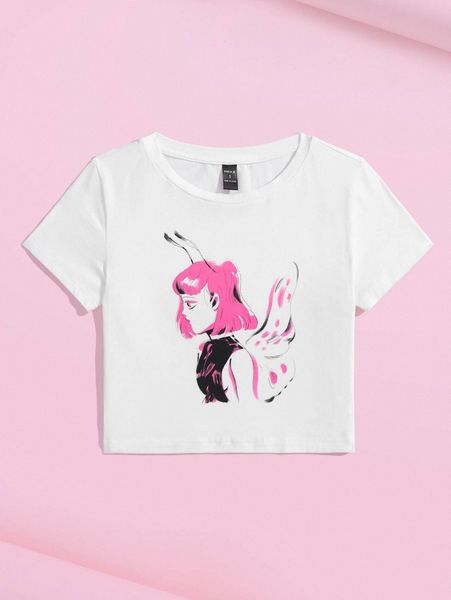 

x rebekka dunlap round neck figure graphic tee f0xc#, White