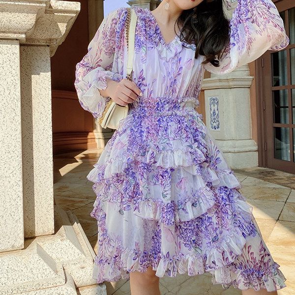 

dress v collar waist flounces irregular hem female summer, Black;gray