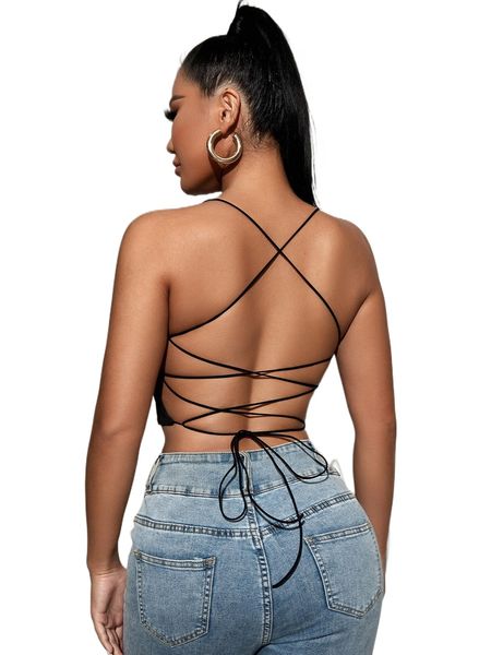 

sxy backless lace up crop cami 95ay#, White
