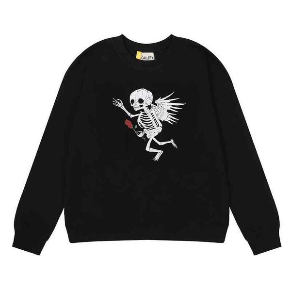 

men hoodies for designer hip hop meichao dept angel skull wings rose gold gog heavy terry round neck sweater hoodie, Black