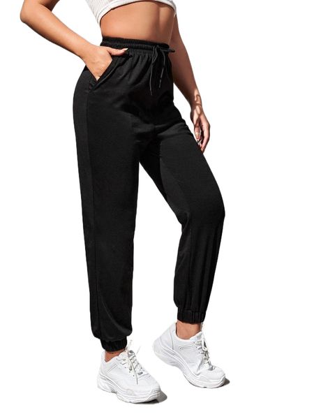 

petite slant pocket solid sweatpants s358#, Black;white
