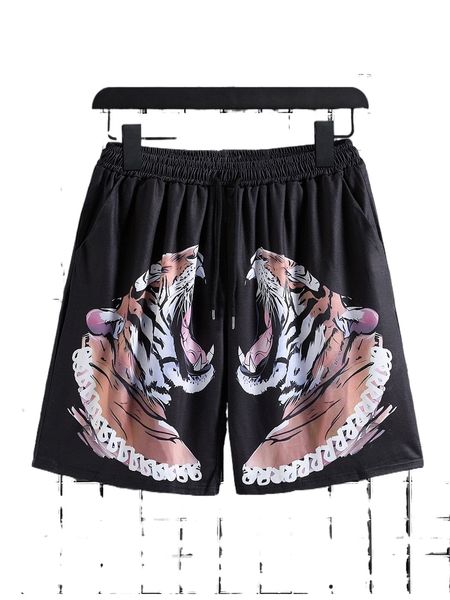 

men tiger print drawstring waist shorts w5nc#, White;black