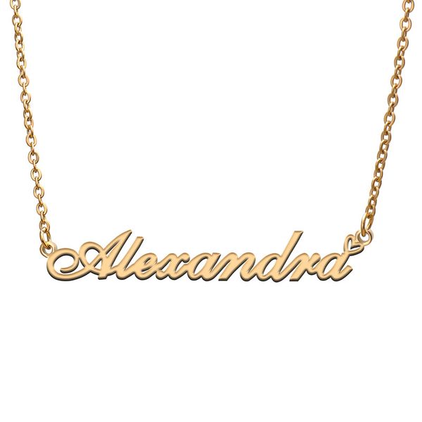 

alexandra name necklaces for women love heart gold nameplate pendant girl stainless steel nameplated girlfriend birthday christmas statement, Silver