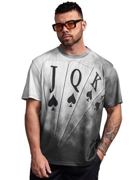 

extended sizes men playing card print tee o4w0#, White;black