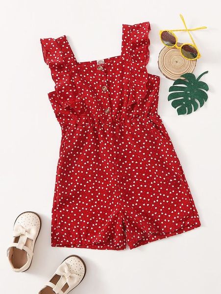 

toddler girls allover heart print ruffle romper she, Blue