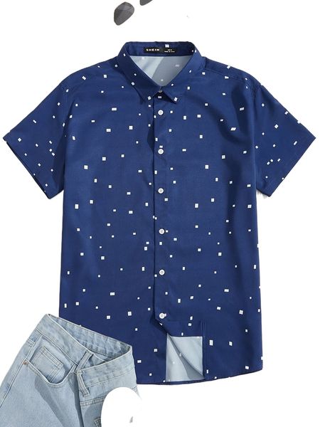 

men geo print shirt 25tu#, White;black