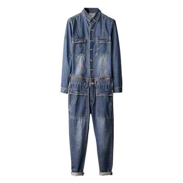 

men's jeans streetwear blue men jumpsuit vintage detachable zipper mens overalls multi pockets tooling denim romper yt50231