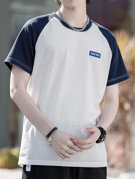 

men letter patched colorblock tee y3ik#, White;black