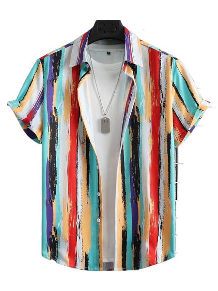 

men colorful striped shirt without tee o29w#, White;black