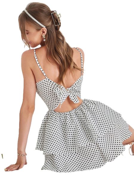 

polka dot tie back romper i3xt#, Black;white