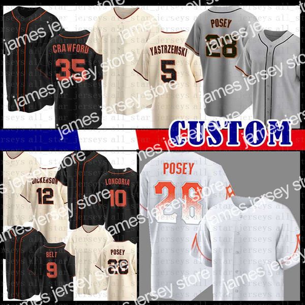

new buster posey brandon crawford san francisco baseball jersey mike yastrzemski will clark brandon belt joey bart curt casali austin slater, Blue;black