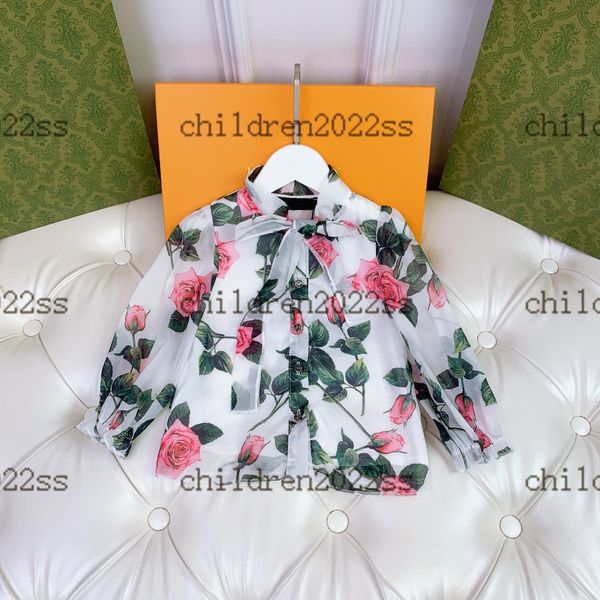 

white color 2022fw designer girls silk skirts sets high-end baby girl long sleeve chiffon shirts with half skirt flower printing design newl