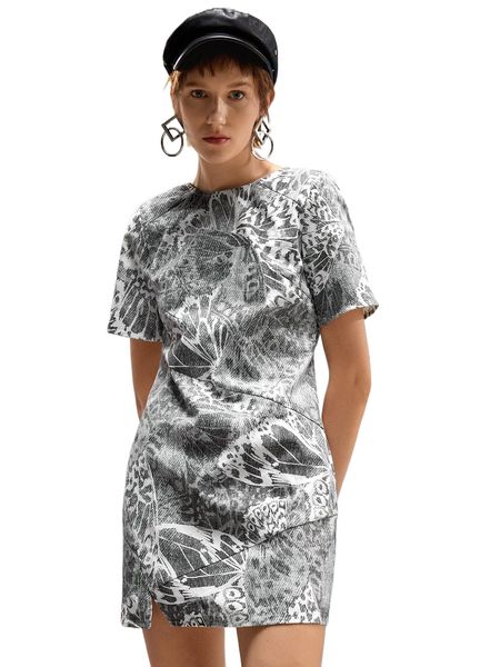 

x sheila zeferino butterfly print cut out back split hem dress m0bh#, Black;gray