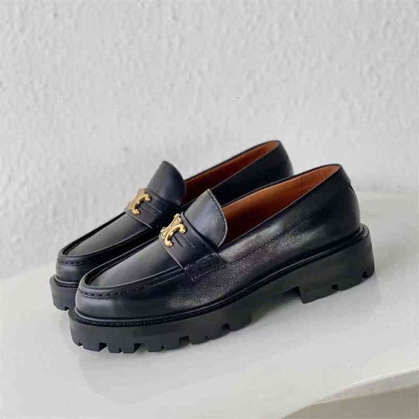 

sandals women's british thick heel black leather shoes with soles